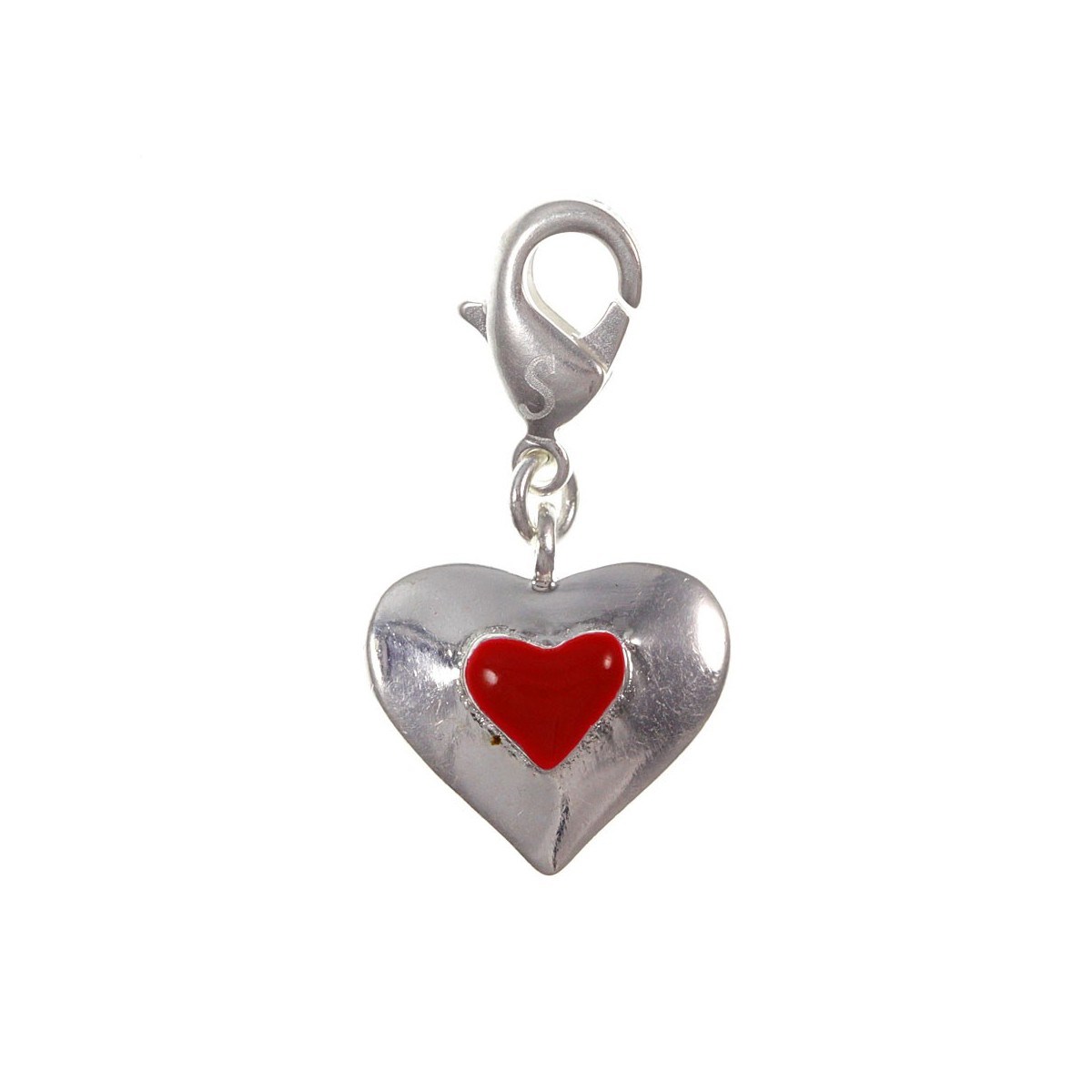 Charm coeur rouge SC Crystal plaqué argent 3 microns