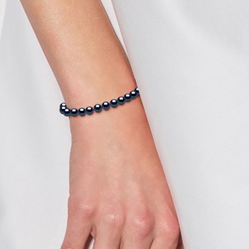 Bracelet Rang de Perles d'Eau Douce Rondes 5-6 mm Noires Argent 925