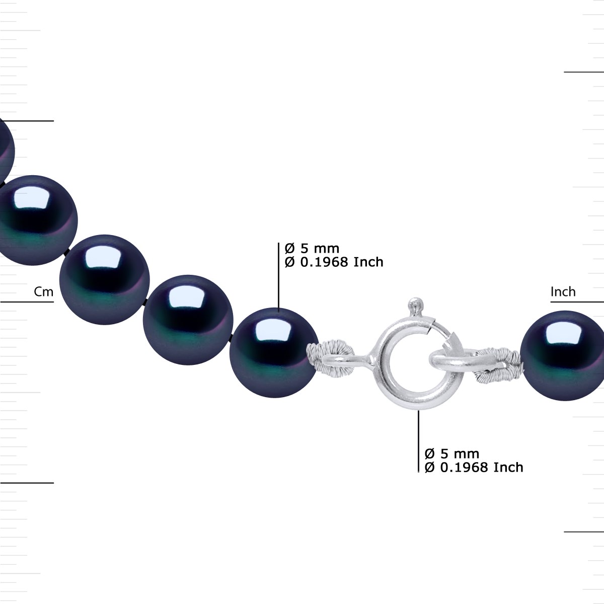 Bracelet Rang de Perles d'Eau Douce Rondes 5-6 mm Noires Argent 925 - vue 3