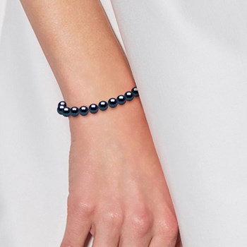 Bracelet Rang de Perles d'Eau Douce Rondes 6-7 mm Noires Argent 925