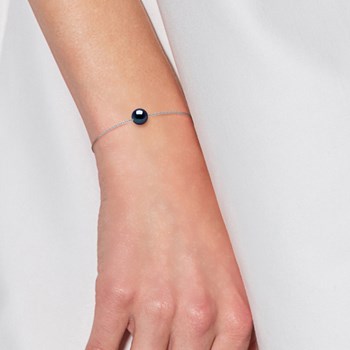 Bracelet Chaîne Perle d'Eau Douce Ronde 7-8 mm Noire Argent 925