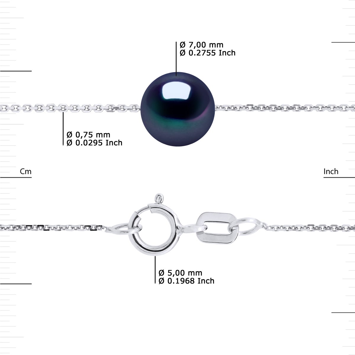 Bracelet Chaîne Perle d'Eau Douce Ronde 7-8 mm Noire Argent 925 - vue 3