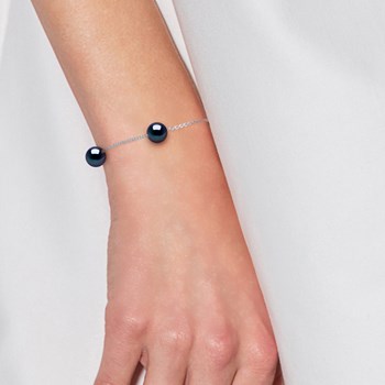 Bracelet TRIO Perles d'Eau Douce Rondes 8-9 mm Noires Argent 925