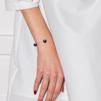 Bracelet TRIO Perles d'Eau Douce Rondes 8-9 mm Noires Argent 925