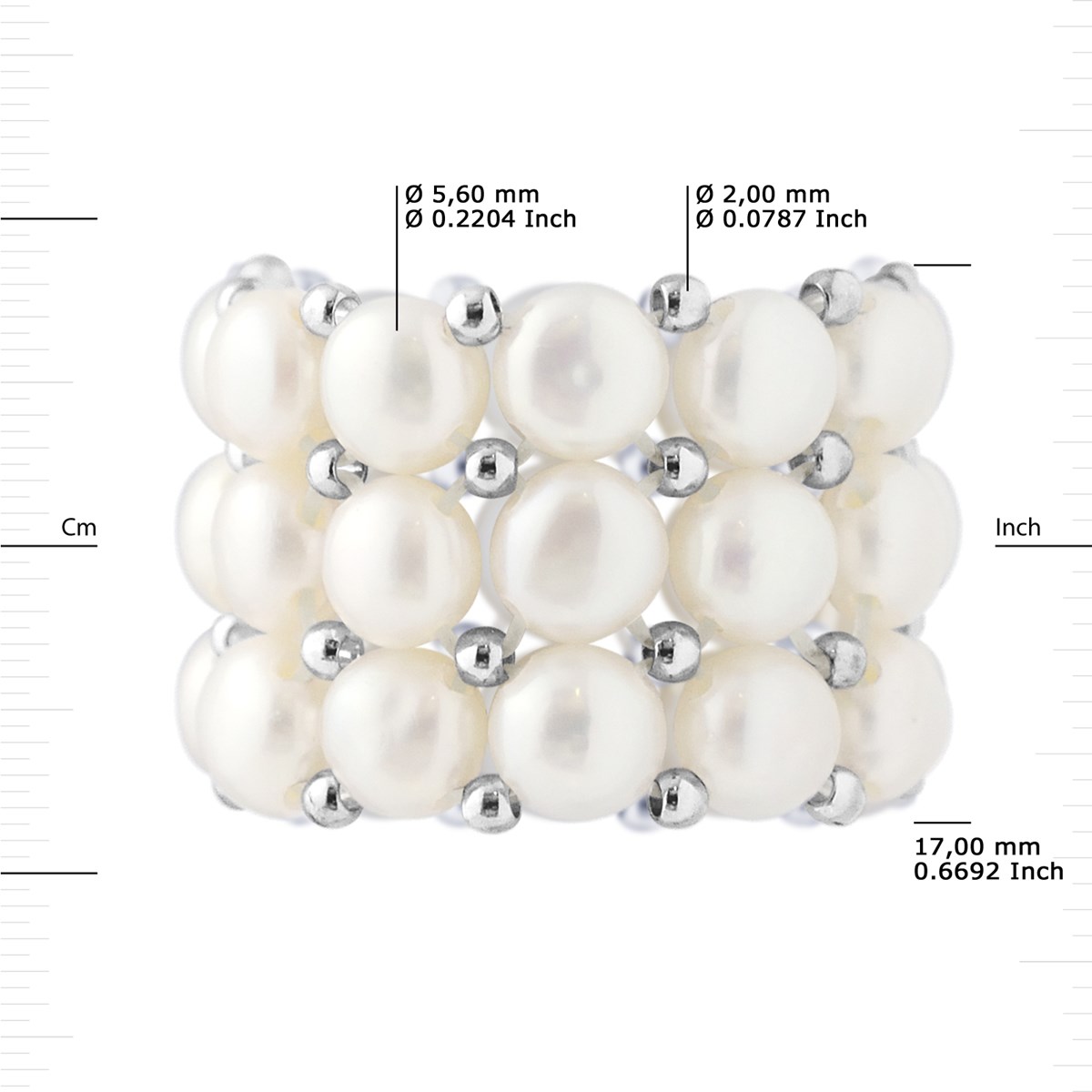 Bague Triple élastiquée Perles d'Eau Douce blanches 3-4 mm - Argent 925 - vue 3