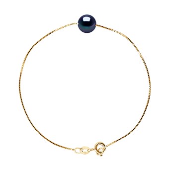 Bracelet Perle de Culture d'Eau Douce 8-9 mm Noires Chaîne Vénitienne Or Jaune