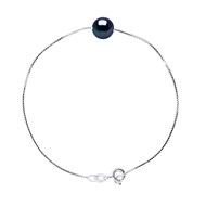 Bracelet Perle de Culture d'Eau Douce 8-9 mm Noires Chaîne Vénitienne Or Blanc
