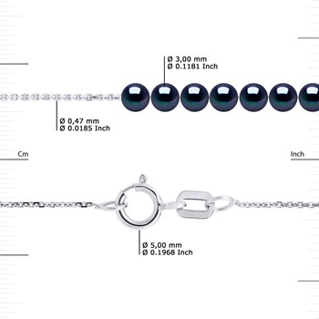 Bracelet TRINITE 7 Perles d'Eau Douce Rondes 3-4 mm Noires Chaîne Forçat Or Blanc