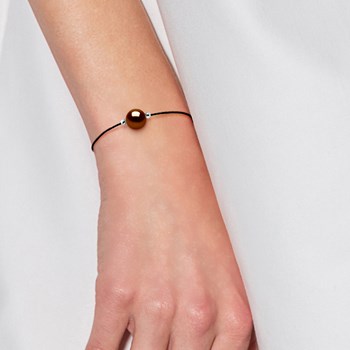 Bracelet LOVE LINK Perle d'Eau Douce Ronde 9-10 mm Chocolat Lien Nylon Noir Argent 925