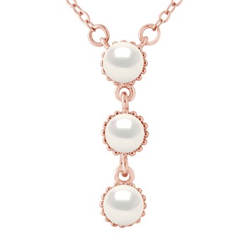 Collier TRILOGIE - Perles blanches - Argent plaqué or rose