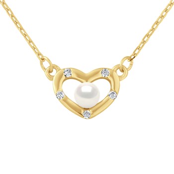Collier COEUR - Perle blanche - Argent plaqué or jaune
