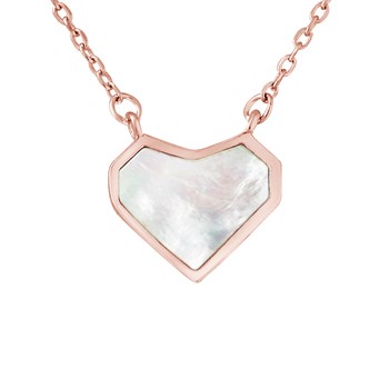 Collier motif COEUR et Nacre Reflets rose - Chaîne Maille Forçat - Argent plaqué Or Rose