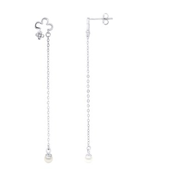 Boucles d'Oreilles TREFLE - Perles blanches - Oxyde de zirconium - Argent 925