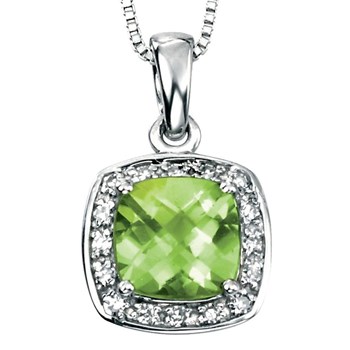Peridot - diamanten collier in 375 karaat witgoud