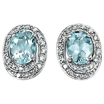 Boucle d'oreille aigue marine et diamant en Or blanc 375/1000