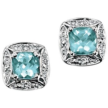 Boucle d'oreille aigue marine et diamant en Or blanc 375/1000