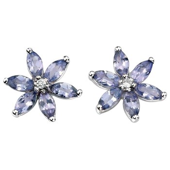 Boucle d'oreille tanzanite et diamant en Or blanc 375/1000