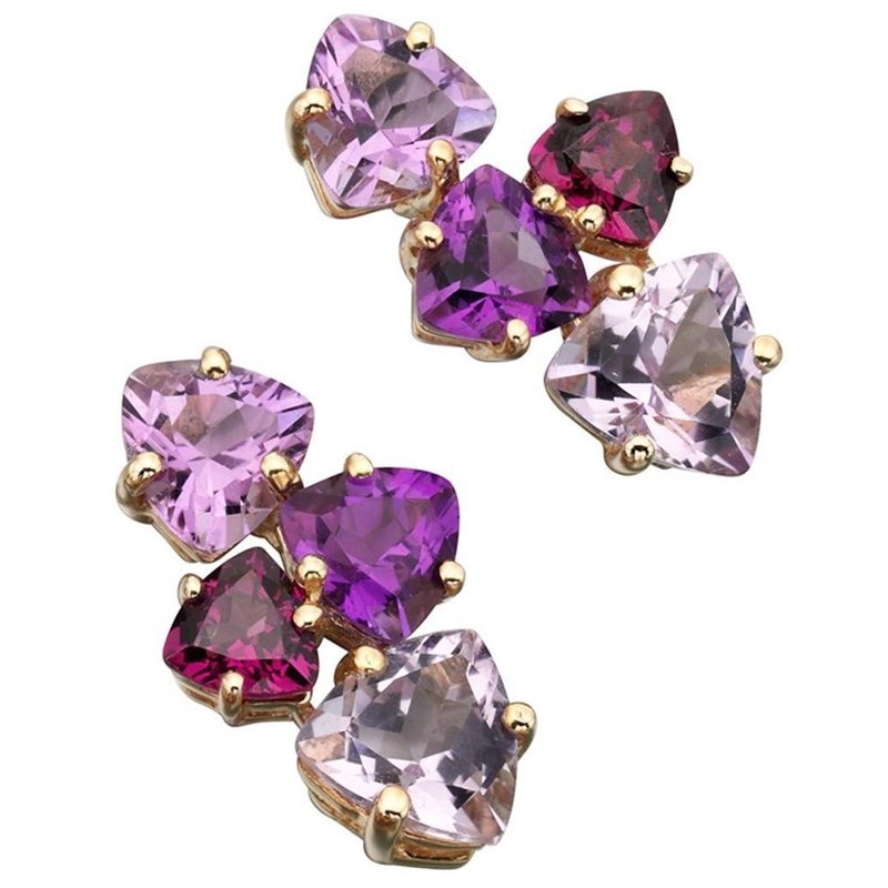 Boucle d'oreille rose de France. améthyste et grenat Brésilien en or 375/1000