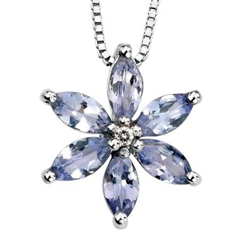 Tanzanite flower necklace - diamond - 41cm Gold 375 chain - Gold 375/1000 pendant