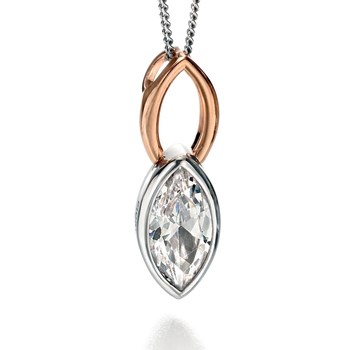 Roségoud vergulde ketting met zirkonia en bijbehorende 51 cm 925/1000 zilveren ketting