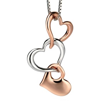 Roségoud vergulde hart ketting met 51 cm 925/1000 zilveren ketting