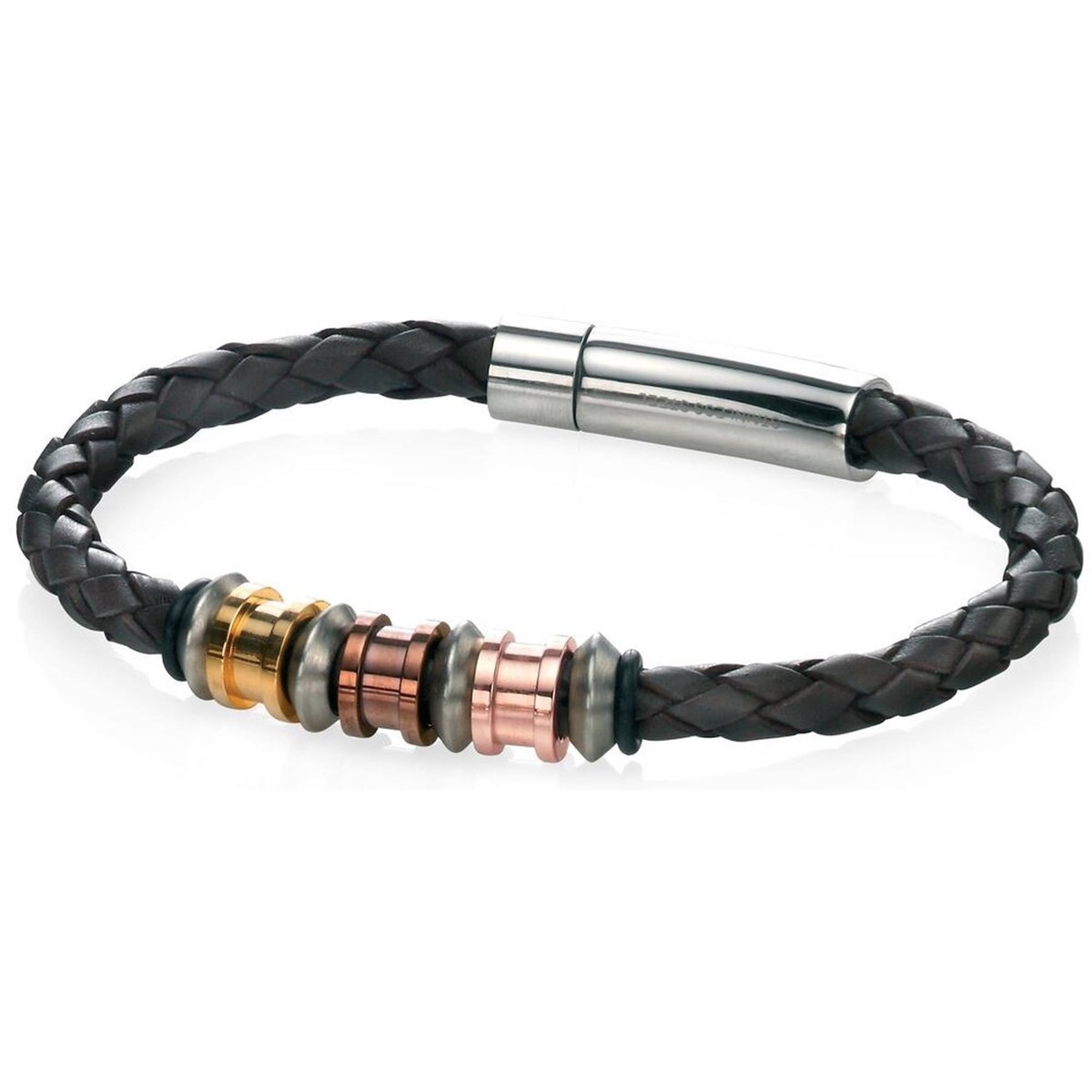 Bracelets cuir plaqué Or et Or rose en acier inoxydable Homme