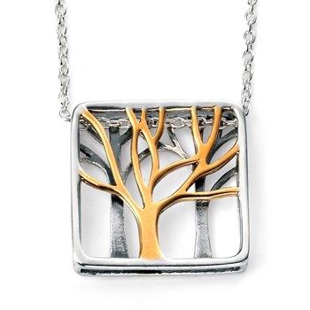 Gerhodineerde en vergulde levensboom ketting in 925/1000 sterling zilver