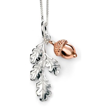 Silver 925/1000 rose gold plated leaves and hazelnut necklace