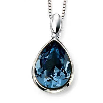 Blue Swarovski® crystal and rhodium-plated 925/1000 silver necklace