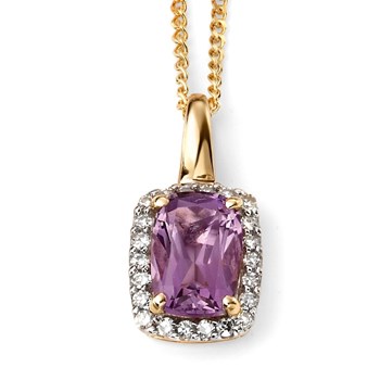 Amethyst and diamond necklace in 375/1000 gold