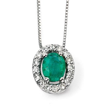 Emerald and diamond necklace in white gold 375/1000