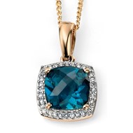 Collier topaze bleu et diamant en Or 375/1000