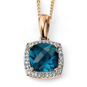 Blue topaz and diamond necklace in 375/1000 gold