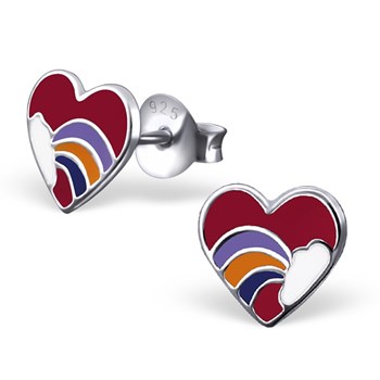 Boucle d'oreille coeur arc en ciel en argent 925