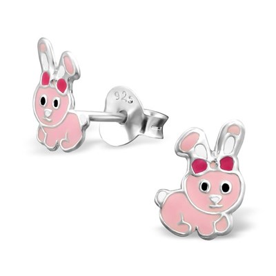 Boucles d'oreilles petit lapin rose en argent