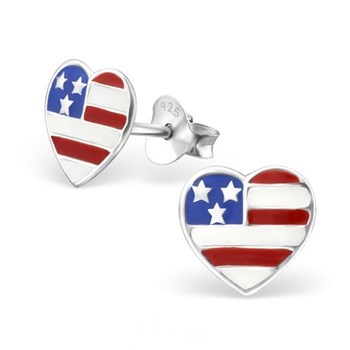 Boucle d'oreille coeur USA en argent 925/1000