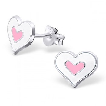 Boucle d'oreille coeur rose en argent 925/1000