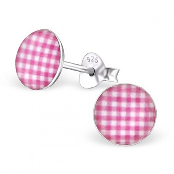 Boucle d'oreille carreau rose en argent 925/1000