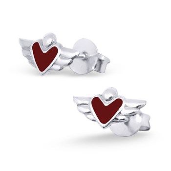 Boucle d'oreille coeur ailé en argent 925/1000