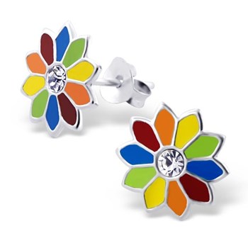 Boucle d'oreille fleur multi-couleur en argent 925/1000