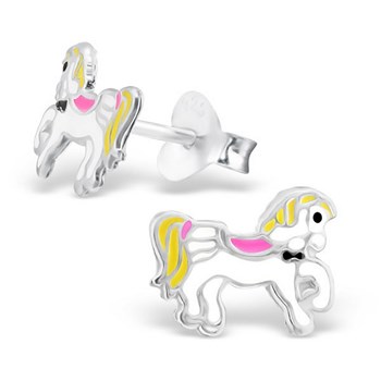 Boucle d'oreille cheval blanc en argent 925/1000