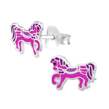 Boucle d'oreille cheval rose en argent 925/1000