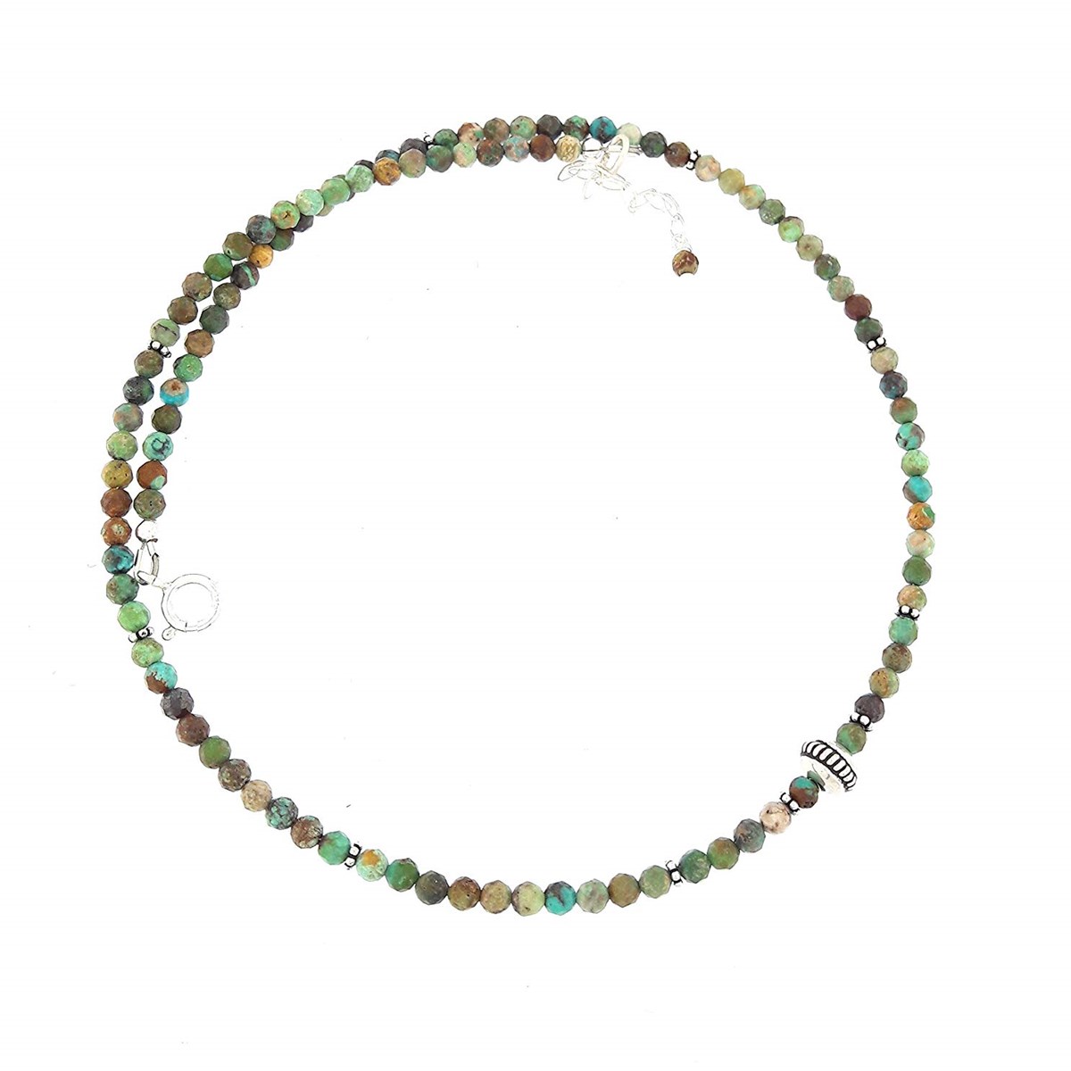 Collier Turquoise Verte, Pierres Naturelles et Argent 925