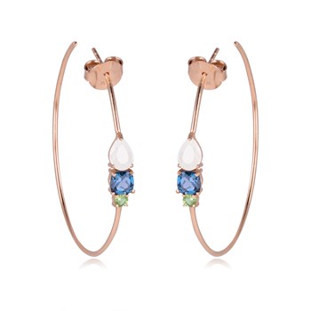 18 Karaat Roosgoud 925 Zilveren Hoop Oorbellen met Natuurlijke Edelstenen - Tijdloze Elegantie