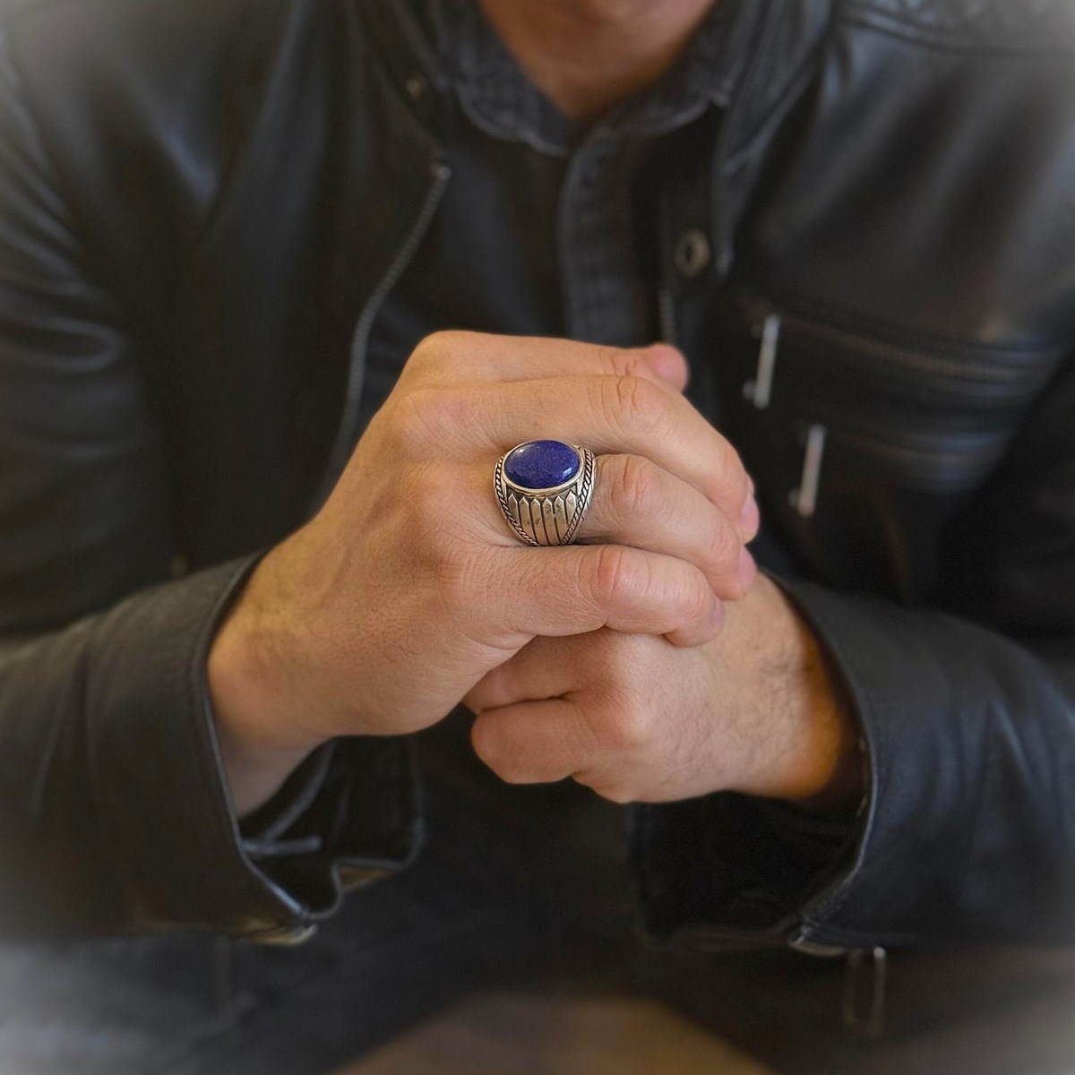 Bague Homme Argent Lapis Indiana - vue 2