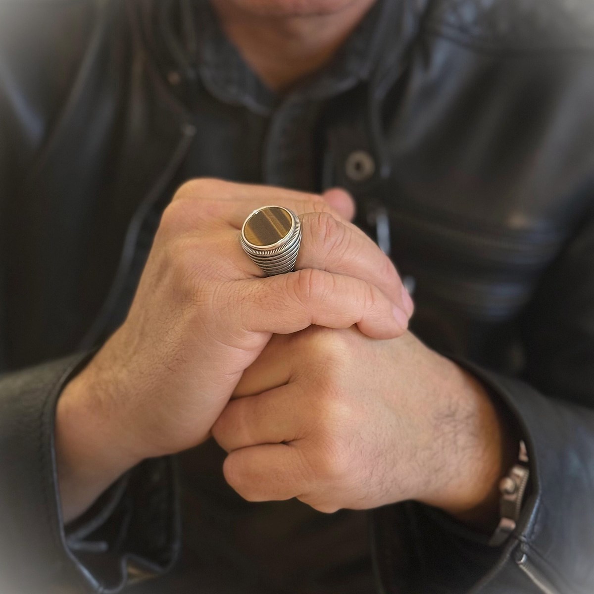 Bague Chevalière Homme oeil De Tigre énigmatique Argent - vue 2