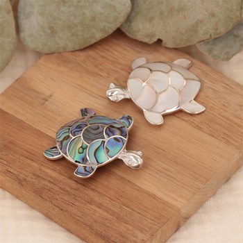 Pendentif Tortue Nacre Abalone Sertie Argent 925