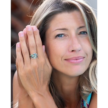 Bague Nacre abalone Motif Fleurs Argent massif 925