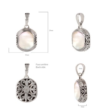 Pendentif ADEN ethnique nacre blanche sertie argent 925