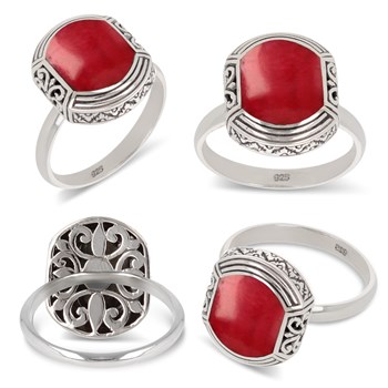 Bague en Argent 925 avec Corail Rouge - Style Ethnique et Chic | Aden